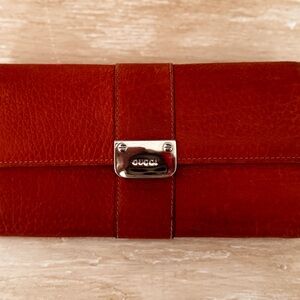Gucci Cognac Leather Clutch with Silver Accent